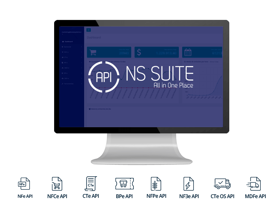 Tela de computador com o logo do API Suite juntamente com nossas soluções abaixo